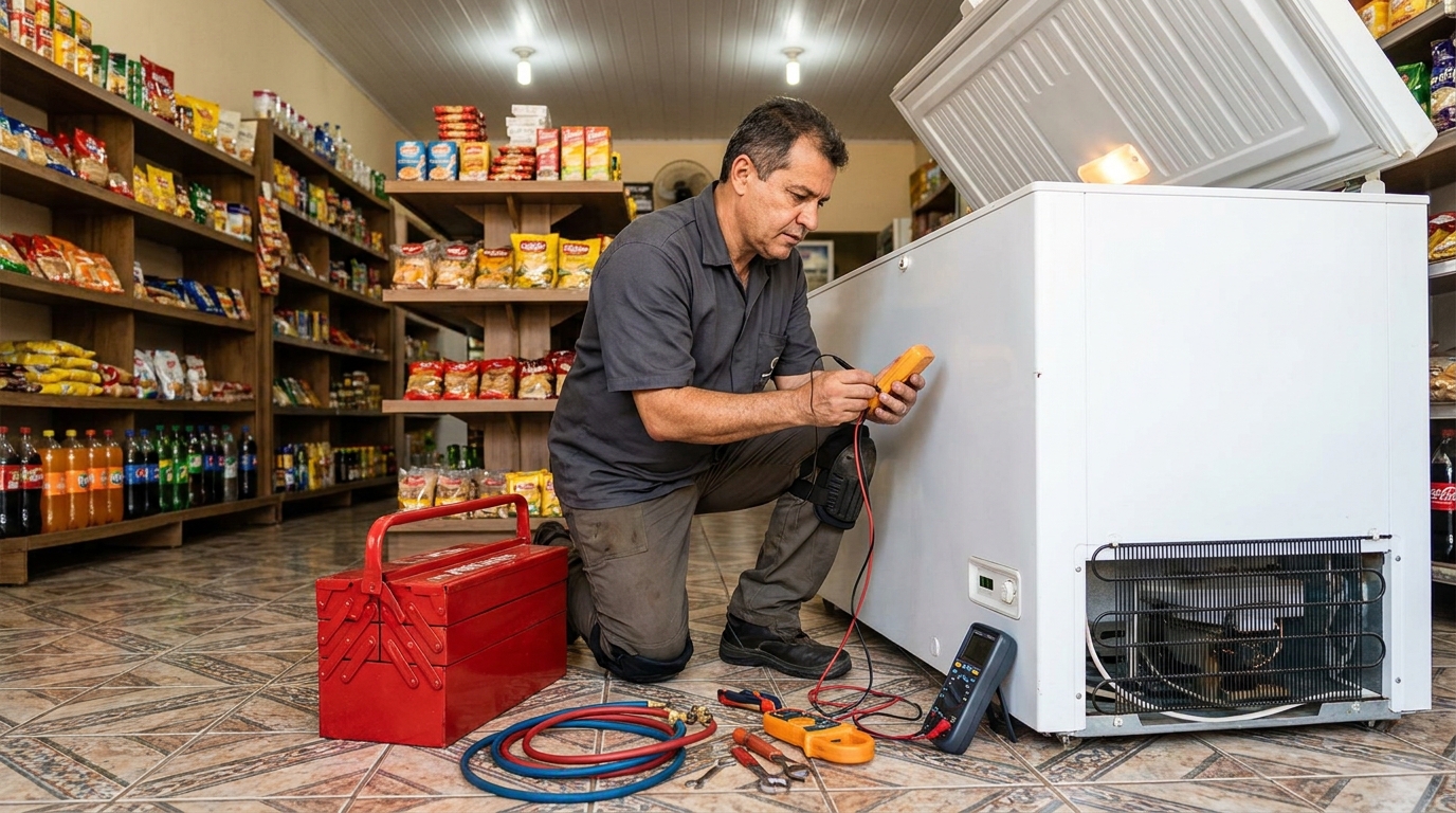 Recarga de gás refrigerante em freezer em atendimento em Americana‑SP