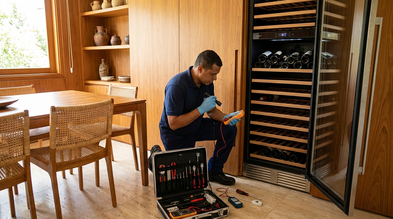 Troca de termostato de adega climatizada em atendimento técnico em Americana‑SP